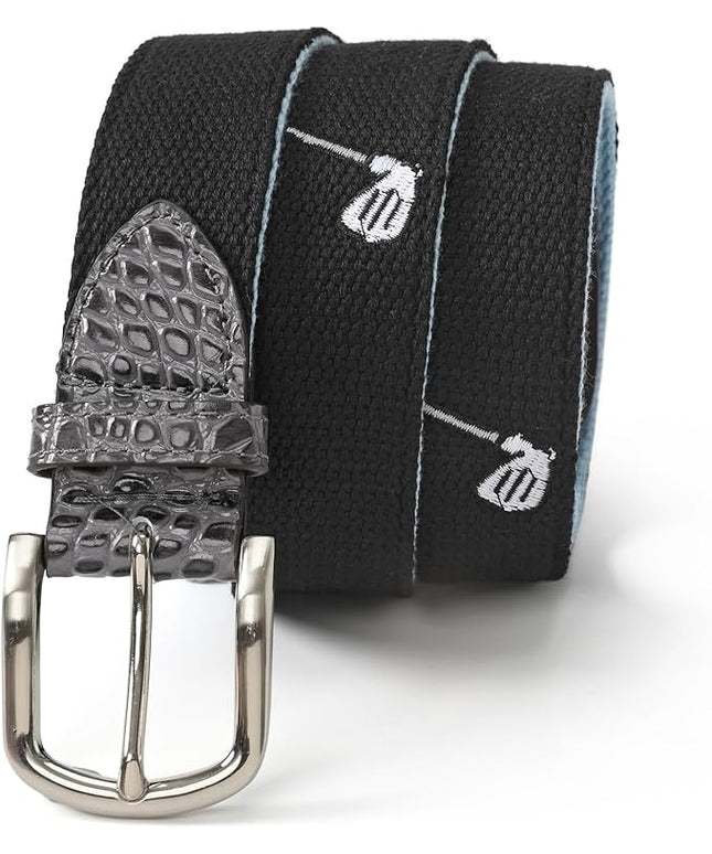 Mile High Life Golf Belts for Men, Canvas Belt with Genuine Leather Tips, Embroidered 2 Layer Web Belt with Pin Buckle