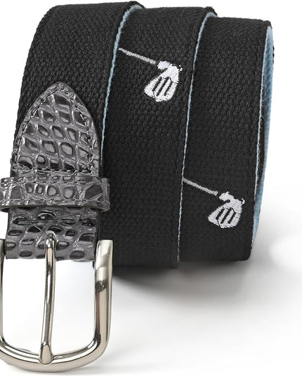 Mile High Life Golf Belts for Men, Canvas Belt with Genuine Leather Tips, Embroidered 2 Layer Web Belt with Pin Buckle