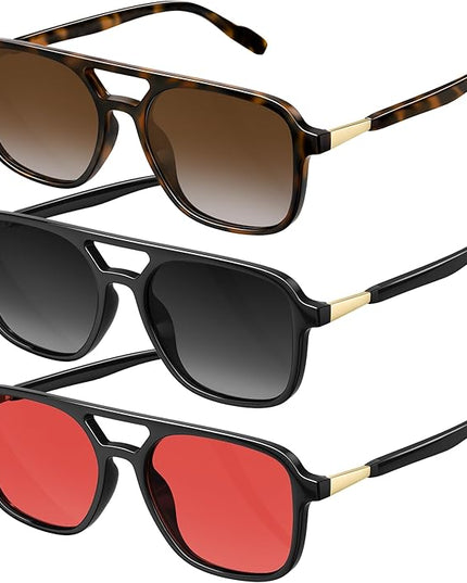 Retro Aviator Sunglasses for Women Men:Polarized Trendy Vintage 70s Rectangle Womens Shades Sun Glasses UV Protection