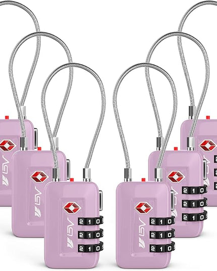 TSA Accepted Luggage Travel Lock, Set-Your-Own Combination Lock for School Gym Locker, Luggage Suitcase Baggage Locks, Filing Cabinets, Toolbox, Case (Purple, 6 Pack)