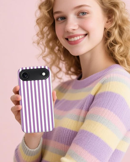 Magnetic for iPhone 17 Air Case Cute Stripes Phone Case, Shockproof Slim TPU and Hard PC Protective Phone Cover Compatible with MagSafe Designed for Women Girls, Purple