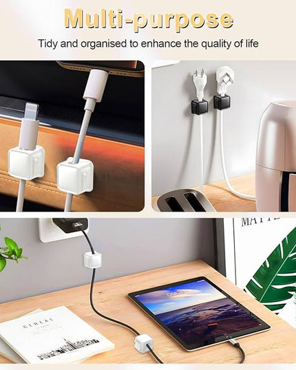 18 Pack Cord Organizer Holder, Magnetic Cable Clips Management, Easy Adhesive Phone Charging Cable Keeper, Hide Or Organize Desk Cable for Kitchen, Office, Car, Nightstand（White and Black）