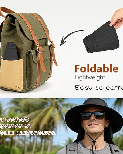 ZOORON Sun Hats for Men Women Fishing Hat with Neck Flap,UPF 50+ Sun Hat Waterproof Wide Brim Bucket Hats for Safari Hiking