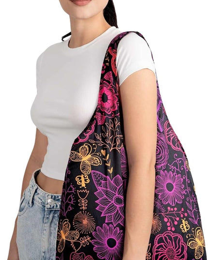 Nanobag Ultralight Foldable Tote for Women & Men, Reusable Grocery & Travel Bag, Packable Collapsible Compact Market Essential (Standard Neon Flowers)