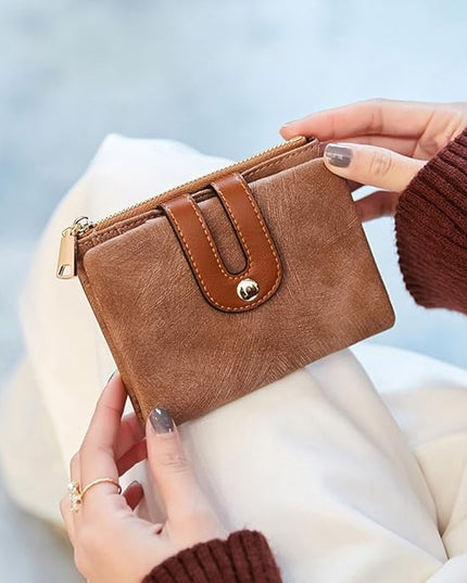AOXONEL Women's Rfid Small Bifold Leather Wallet Ladies Mini Zipper Coin Purse id card Pocket,Slim Compact Thin