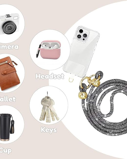 Crystal Phone Lanyard for Women Sparkling Crossbody Phone Strap with Full Rhinestone Bling Anti-Theft Phone Strap