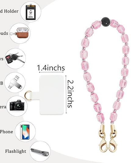 Marble Beaded Phone Wrist Strap,Detachable Phone Bracelet Strap with Tether Tab,Hands-Free Wristlet Strap (Pink Crystal)