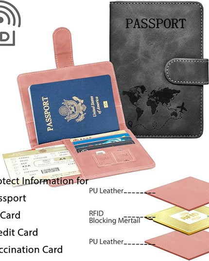 Passport Holder for Travel Essentials, 2 Pack Rfid Passport Cover for Women Men
