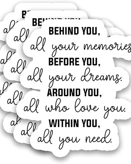 (3Pcs) Inspirational Quote Stickers “Behind You All Your Memories” Positive Encouraging Message Waterproof Vinyl Decals for Water Bottle, Laptop, Journal, Planner, Scrapbooking, 3" x 2.8"
