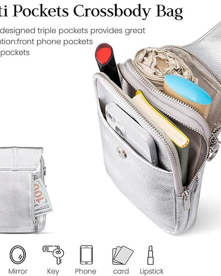 befen Genuine Leather Small Crossbody Bags for Women, Multi Pocket Cell Phone Crossbody Purse with RFID Blocking Card Slots