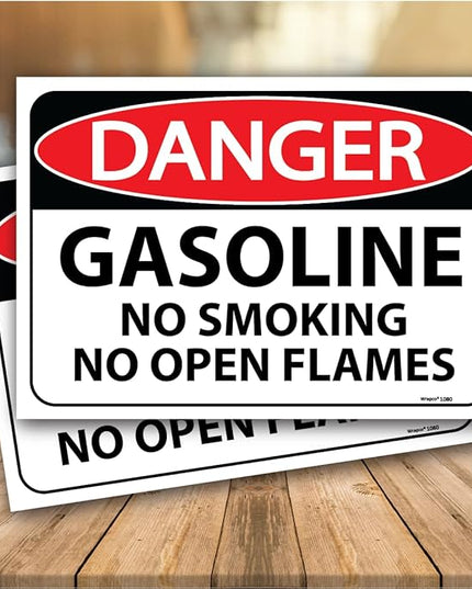 (2 pack) Danger Gasoline | No Smoking No Open Flames Sign | Gasoline Warning Sticker Decal for Storage Tanks, NFPA, OSHA | 7 x 10 inch