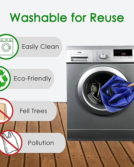 BeeGreen Blue Reusable Grocery Bags Wholesale Blue Reusable Kitchen Bags Bulk Foldable-Machine Washable with Zipper Storage Pouch 20 Packs