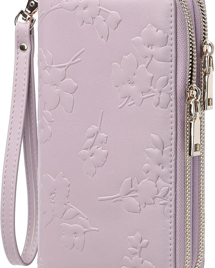 yiijay Womens Wallet RFID Blocking Large Capacity Leather Double Zip Wristlet Wallet Credit Card Phone Holder Ladies Clutch Purse Flora