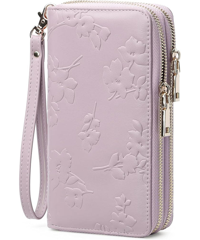 yiijay Womens Wallet RFID Blocking Large Capacity Leather Double Zip Wristlet Wallet Credit Card Phone Holder Ladies Clutch Purse Flora