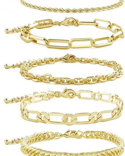 Waterproof Gold Chain Bracelet For Women Non Tarnish,14K Gold Plated Link Dainty Bracelets Stake Layered Bracelet Set Hypoallergen Gold Jewelry