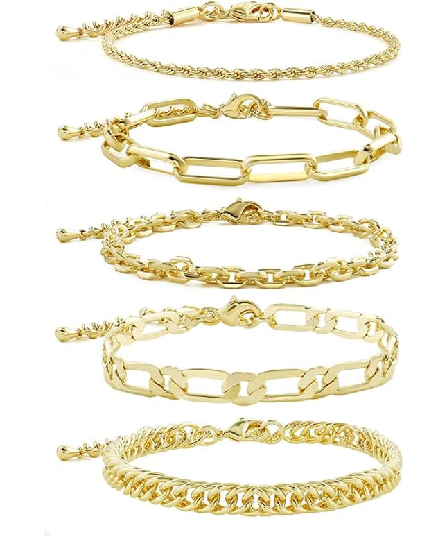 Waterproof Gold Chain Bracelet For Women Non Tarnish,14K Gold Plated Link Dainty Bracelets Stake Layered Bracelet Set Hypoallergen Gold Jewelry