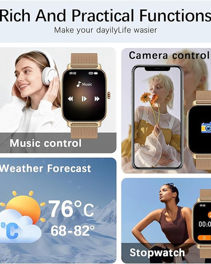 Smart Watch for Women Men Fitness: Waterproof Make Answer Call Digital Mens Watches Running Pedometer Smartwatch for Android Phone iPhone Samsung Compatible Heart Rate Monitor SpO2 Step Tracker Gold