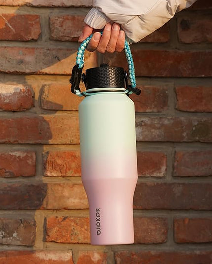 BJPKPK Insulated Water Bottles with Straw Lid, 35oz Metal Water Bottle with 2 lids & Paracord Strap, Double Wall Stainless Steel Vacuum Tumblers, Cups, Mugs, Thermo for Hot& Cold Drinks, Marshmallow