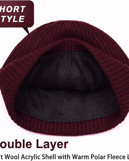 ROYBENS Wool Fisherman Beanie for Men Women, Knit Cuffed Fleece Lined Beanies Winter Warm Hat Skull Cap Unisex