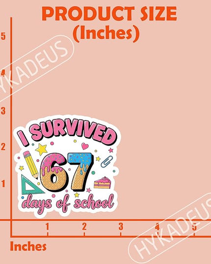 (3Pcs) I Survived 67 Days of School Sticker Funny 67 Ice Cream Teachers Students Vinyl Decals Waterproof for Water Bottle, Tumbler, Laptop, Phone Case, 3" x 2.9"