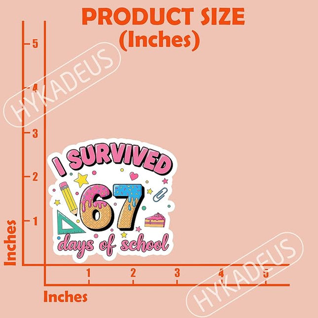 (3Pcs) I Survived 67 Days of School Sticker Funny 67 Ice Cream Teachers Students Vinyl Decals Waterproof for Water Bottle, Tumbler, Laptop, Phone Case, 3" x 2.9"