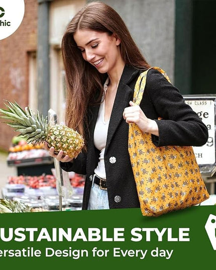 ECO CHIC Foldable Reusable Grocery Bags - Lightweight, Recycled & Reusable Shopping Bag - Waterproof Packable Tote