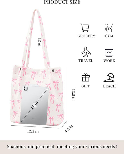 Corduroy Tote Bag Cute Tote Bags for Women Shoulder Bag with Inner Pocket for Work Beach Travel and Shopping Grocery