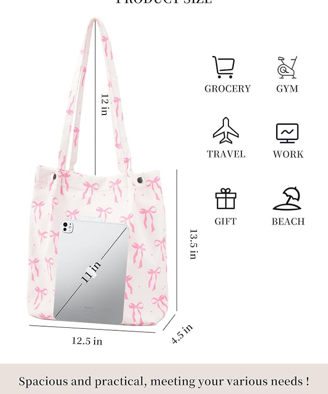 Corduroy Tote Bag Cute Tote Bags for Women Shoulder Bag with Inner Pocket for Work Beach Travel and Shopping Grocery