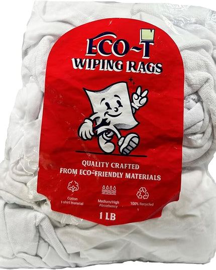 1 Lb Bag Eco-T Paint Rags - White T-Shirt Material, 100% Recycled, Eco-Friendly, High Absorbency, Low Lint, Low-Cost, Painting and Cleaning Cloth