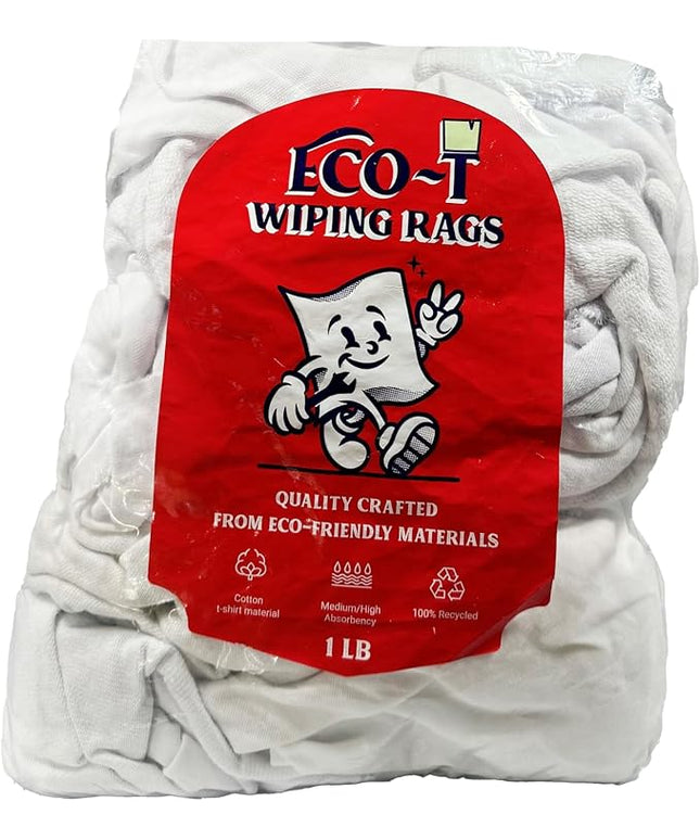 1 Lb Bag Eco-T Paint Rags - White T-Shirt Material, 100% Recycled, Eco-Friendly, High Absorbency, Low Lint, Low-Cost, Painting and Cleaning Cloth