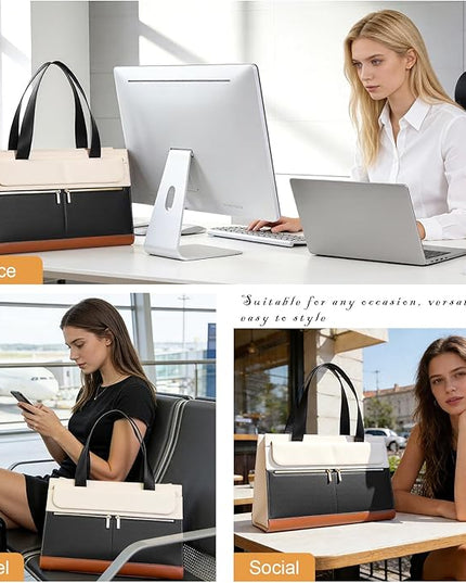 Laptop Bag for Women 15.6 Inch, Professional Tote Briefcase Purse, Eco-friendly Leather Teacher Bag Work Bag for Business
