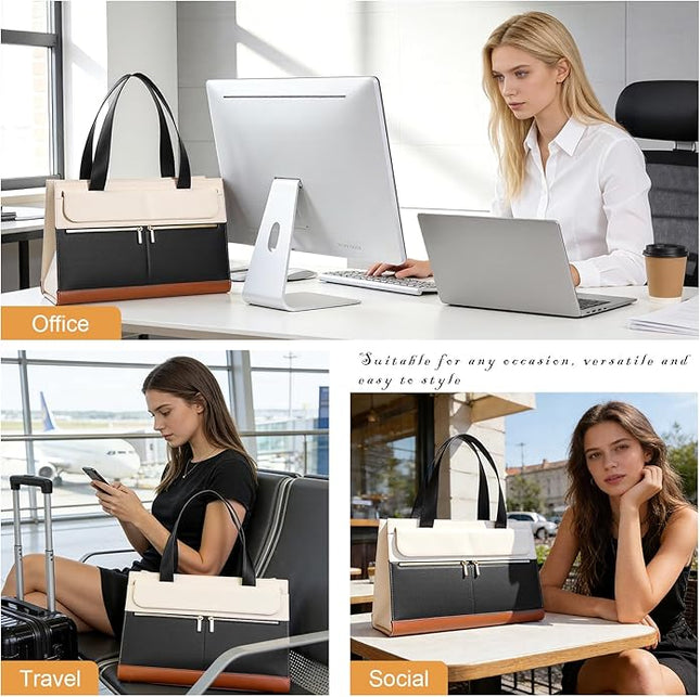 Laptop Bag for Women 15.6 Inch, Professional Tote Briefcase Purse, Eco-friendly Leather Teacher Bag Work Bag for Business