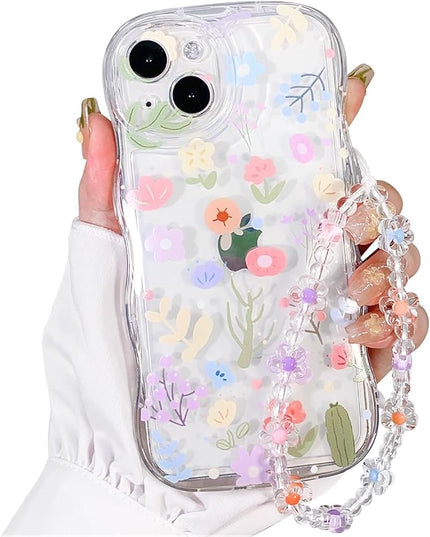 for iPhone 16 Pro Case Clear Cute Flower Floral with Wave Border for Girls Women Pattern Shockproof Protective Girly-Colorful Floral