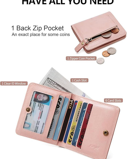 TFKGS Slim Wallet for Women rfid wallet women Small wallets woman Thin Credit Card Holder for womens wallet Vegan Leather Bifold Compact Pocket Ladies Mini Purse Blocking Pink