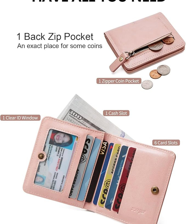 TFKGS Slim Wallet for Women rfid wallet women Small wallets woman Thin Credit Card Holder for womens wallet Vegan Leather Bifold Compact Pocket Ladies Mini Purse Blocking Pink