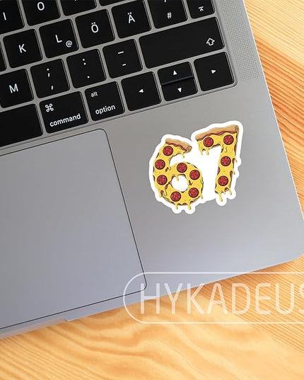 (3Pcs) 67 Pizza Meme Stickers Funny Six Seven Gen Alpha Slang 6 7 Numbers Vinyl Decals Waterproof for Laptop, Water Bottle, Tumbler, Scrapbooking, 3" x 2.4"