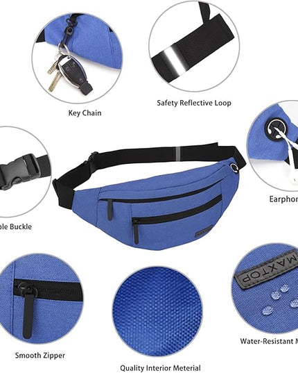 MAXTOP Large Crossbody Fanny Pack with 4-Zipper Pockets,Gifts for Enjoy Sports Festival Workout Traveling Running Casual Hands-Free Wallets Waist Pack Phone Bag Carrying All Phones
