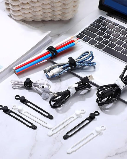 Nuanchu 40 Pcs Silicone Cable Ties Reusable Holder Adjustable Straps Multipurpose Charging Cable Organizer for Fastening Charging Cords Wires(4.17 Inch,Black, White)