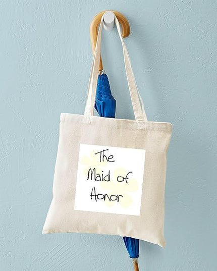 CafePress Yellow Flowers Maid of Honor Tote Bag Reusable Natural Beige Canvas Shopping Bag