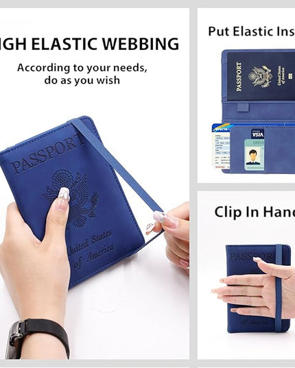 Melsbrinna Premium Leather Passport Holder Covers Case, Waterproof Rfid Blocking Travel Wallet Passport Holder with Pen Holder, Cute Passport Book for Women/Men