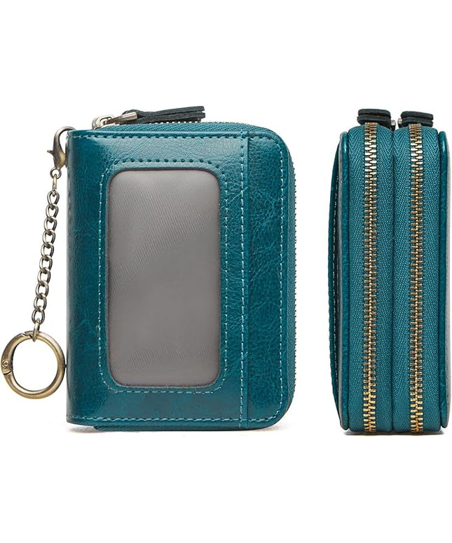TFKGS Credit Card Holder for Women RFID Wallet Leather Womens Wallet with Zipper Blocking Keychain Card Accordion Wallets Gifts for Women Blue