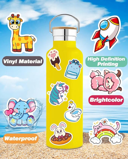 Stickers for Kids, 600Pcs Cute Water Bottle Stickers for Teens, Vinyl Waterproof Classroom Bulk Sticker Pack for Laptop School Student Gifts Classroom Teacher Prizes Kawaii Animal Sticker for Boy Girl