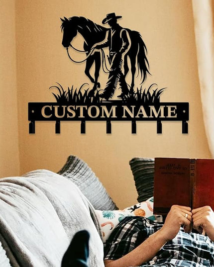 peanut case Personalized Farm Horse Keys Hooks,Custom Name Metal Cowboy Horse Art Keys Hooks,Metal Horse Lover Wall Home Storage Decorative Keys Hooks,Key Holder Hooks for Wall (Style A)