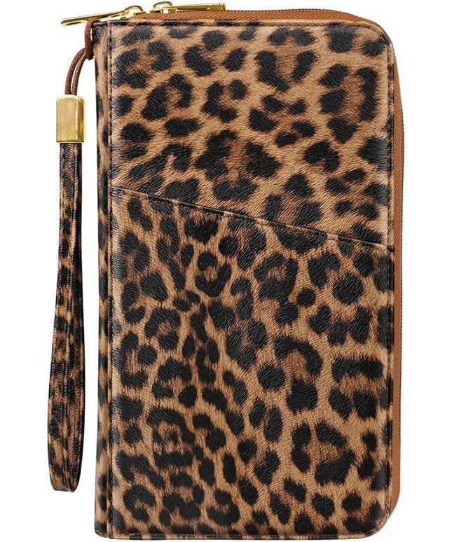 Family Passport Holder Wallet RFID Blocking Document Organizer PU Leather Mulit-purpose Travel Wallet Credit Cards Case for Women Men, Leopard