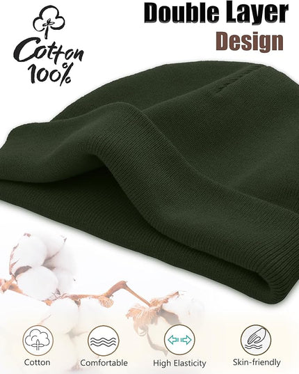 choshion 100% Cotton Beanie Hat, Cuffless Beanies Warm Knit Winter Skull Cap, Unisex Soft Fisherman Hats for Women Men