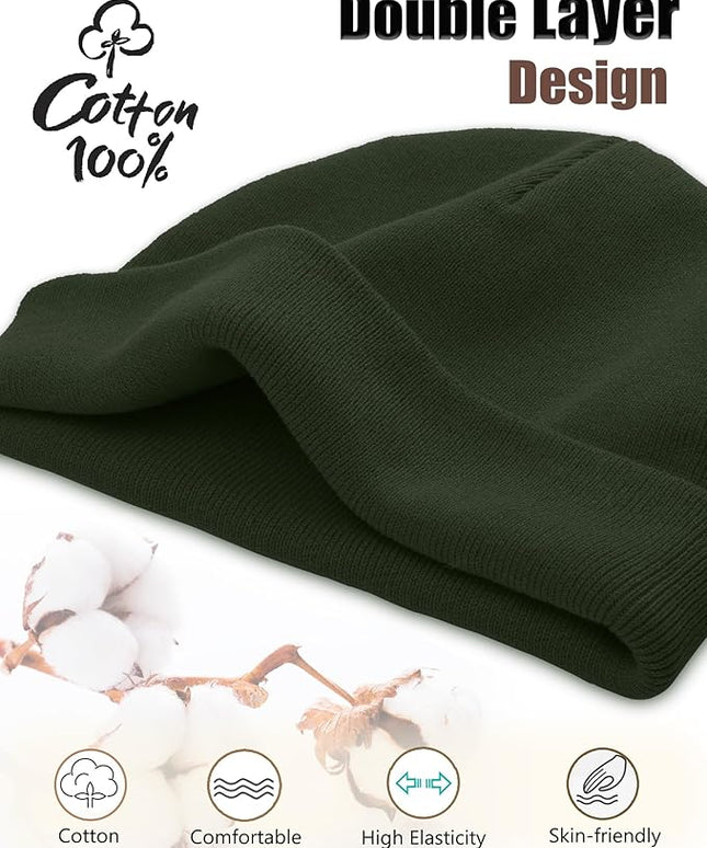 choshion 100% Cotton Beanie Hat, Cuffless Beanies Warm Knit Winter Skull Cap, Unisex Soft Fisherman Hats for Women Men