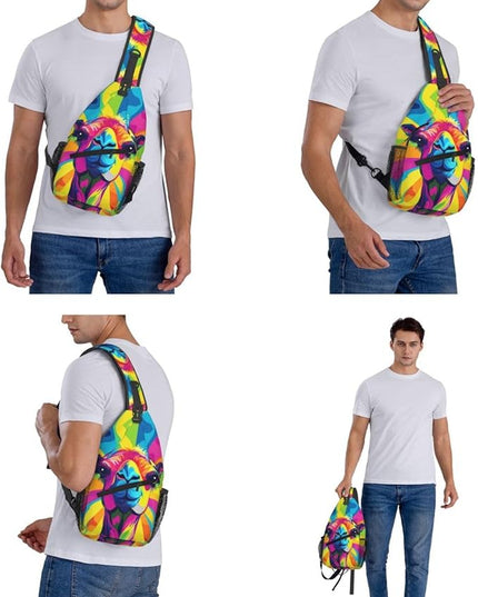 Animal Face Sling Bag Crossbody Bags Chest Bag Backpack for Travel Running and Hiking for Men Women Colorful Camel
