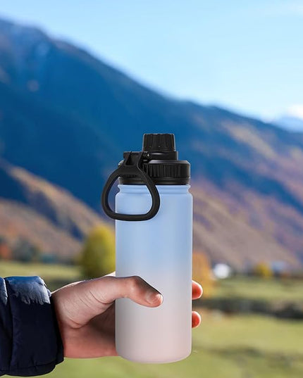 DOMICARE 16 oz Kids Water Bottle for School Stainless Steel Double Wall Vacuum Insulated Water Bottle with Straw lids & Spout Lid, Leakproof BPA Free (Blue/Pink,8)