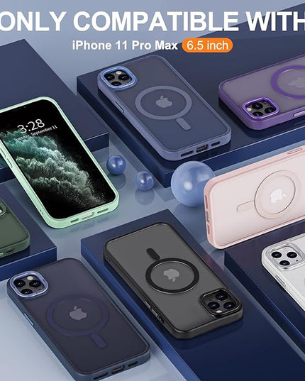 Hython Case for iPhone 11 Pro Max Case Magnetic Translucent Matte Phone Cases 6.5" [Compatible with MagSafe] Thin Slim Fit Shockproof Bumper Hard Protective Cover for Women Men Girls, Dark Green