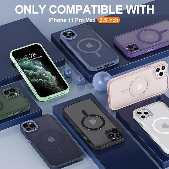 Hython Case for iPhone 11 Pro Max Case Magnetic Translucent Matte Phone Cases 6.5" [Compatible with MagSafe] Thin Slim Fit Shockproof Bumper Hard Protective Cover for Women Men Girls, Dark Green